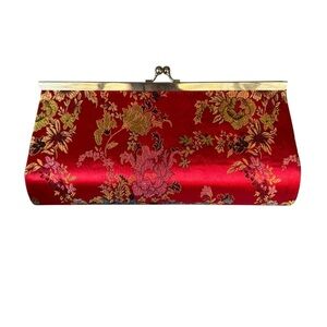 🌸 Vintage Asian-Inspired Brocade Satin‎ Clutch w/ Chain Strap